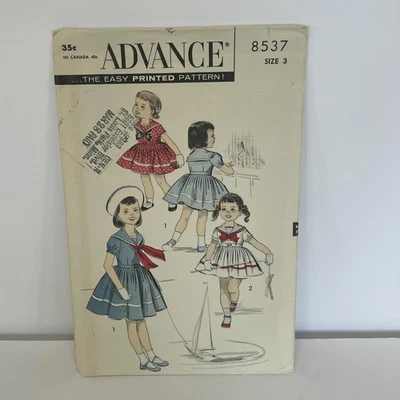 Vintage Advance 8537 Girls Sailor Dress Sewing Pattern Size 3 Middy Collar USA - Image 1 of 4