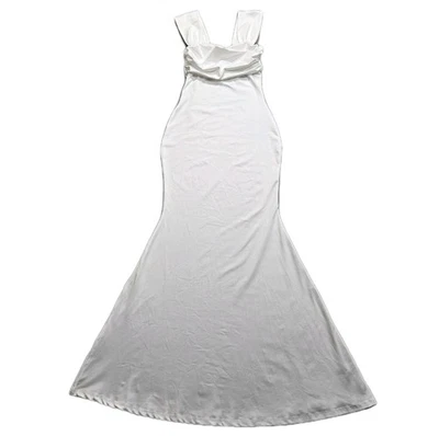 Cider Trumpet Dress Womens XS White Solid Body Con Empire Waist Draped Bust DIY - Image 1 of 4