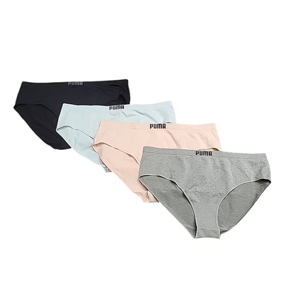 Conjunto de 4 calcinhas de biquíni femininas PUMA sem costura tamanho pequeno multicoloridas - Imagem 1 de 4