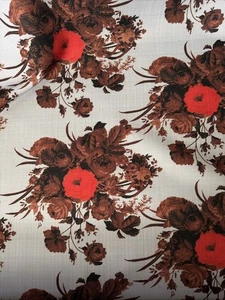 Red And Brown Roses On Gray  Linen Blend Home Decor Fabric BTY 5 Yds Available - Picture 1 of 5