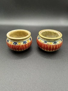 Soapstone Mini Pots Bowls Hand Painted Vintage - Picture 1 of 7