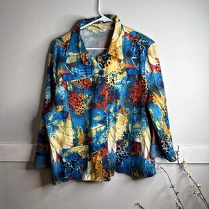 Erin London Womens Size 1X Jacket Swing Top Bright Tropical Large Buttons - Picture 1 of 7