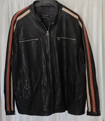 Vintage WILSON'S Men’s BLACK Cafe STRIPED Faux LEATHER Motorcycle JACKET Sz 3XL - Image 1 of 4