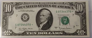 1977-A $10 STAR Note (RADAR) serial number, rare G Block - Picture 1 of 2