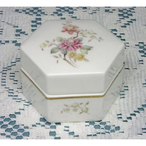 Blumen Schmuckschatulle Royal Doulton MYSTIC DAWN sechseckig Vintage 1985 - Bild 1 von 4