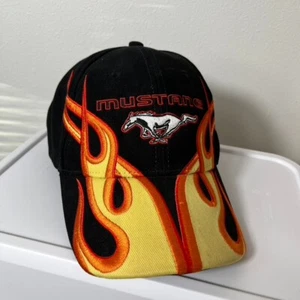 Vintage Y2K Ford Mustang Pony Logo Flames Fire Adjustable Baseball Cap Hat Rare - Picture 1 of 4
