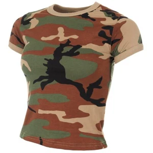 US Ladies Top Women's Tactical T-Shirt Army Military BW Outdoor Cotton Woodland - Picture 1 of 3