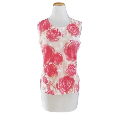 KATE HILL women’s pink rose print sleeveless cotton tank top Sz M - Image 1 of 2