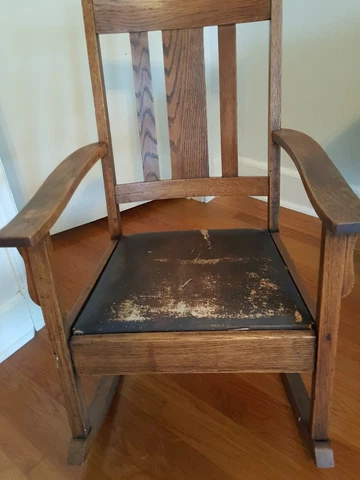 Antique Rocker Arts & Crafts Mission Tiger Oak Leather Seat & Wood Cover