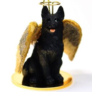 German Shepherd Ornament Angel Figurine Hand Painted Black
