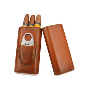 Zigarrenetui Zedernholz gefüttert - Zigarren Reiseetui Zigarrenschneider Humidor Etui braun - Bild 1 von 6