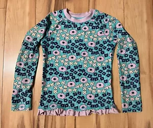 Hanna Andersson 130/Sz 8 Girls Rash Guard Swim Shirt Blue/purple Ruffle Flower - Picture 1 of 7