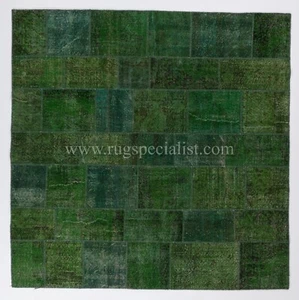 Modern Handmade Patchwork Rug, Forest Green Carpet for Living Room Decor - Picture 1 of 5