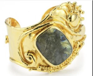 NEU DEVON LEIGH Labradorit 18K vergoldet Statement Armreif Armband. X29 - Bild 1 von 1