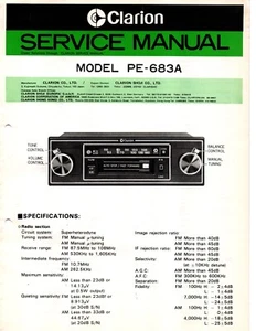 Service Manual for Clarion PE-683A Auto Car Radio AM FM Cassette - Picture 1 of 1