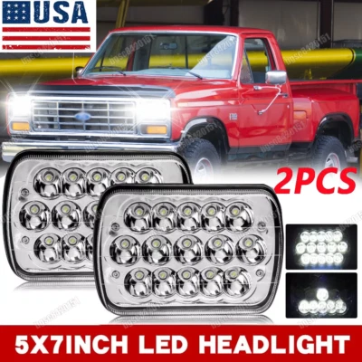 Pair Black 5x7 7x6 LED Headlights Hi/Lo For 1976-1986 Ford F150 F-150 Pickup DOT - Imagem 1 de 4