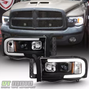 Black 2002-2005 Dodge Ram 1500 2500 3500 LED Tube Projector Headlights Headlamps - Picture 1 of 11