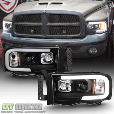 Black 2002-2005 Dodge Ram 1500 2500 3500 LED Tube Projector Headlights Headlamps - Image 1 of 4