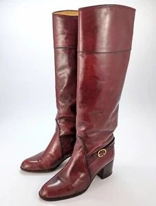 Bally Vintage - Donna 5,5 - Stivali in pelle marrone bordeaux alti al ginocchio - Foto 1 di 11