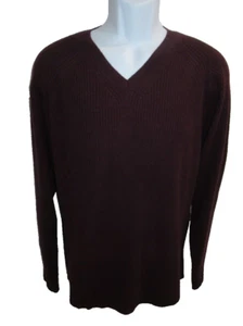 Metropolitan View 100% Cashmere Burgundy Plum Ribbed Knit V-neck Sweater Men's M - Picture 1 of 6