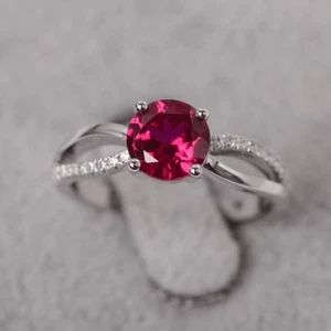 Pink Ruby Women Minimal Ring Lab Created Gemstone 925 Sterling Silver Ring - Picture 1 of 5