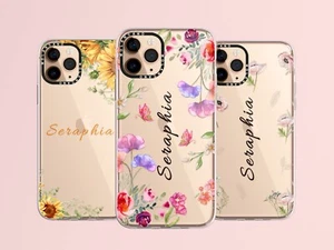 iPhone 16 15 14 13 12 11 Pro Max Plus Case Personalise Custom Name Floral Cover - Picture 1 of 20