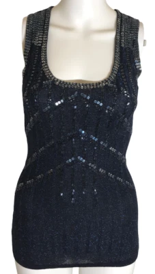 yz XS Deep Midnight Blue Sequins Knit Tank Metallic - Le Chateau - Image 1 of 4