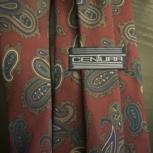Cravatta Centura cravatta rossa blu marrone stampa paisley seta 56 lunga e larga 3,5 - Foto 1 di 7