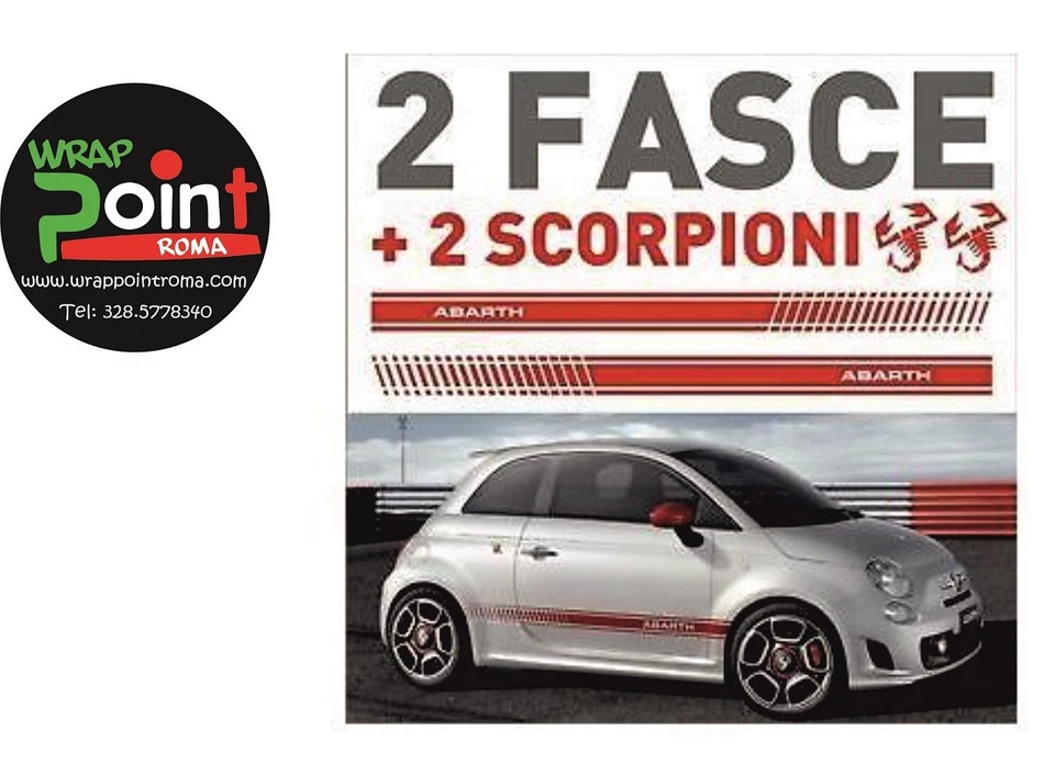 WRAPPOINTROMA Fasce adesive Fiat 500 ABARTH 595 strisce laterali adesivi 500 alte 12cm