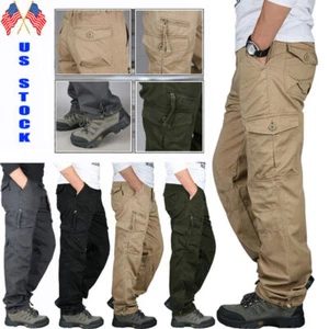 Pantalones cargo para hombre 100 % algodón pantalones de trabajo cintura elástica táctico combate al aire libre EE. UU. - Imagen 1 de 14