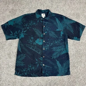 Tommy Bahama Hawaiihemd Floral Blau Blätter 100% Seide Herren LARGE Relax Floral - Bild 1 von 8