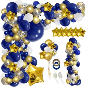 148Pcs Navy Blue Gold Balloon Arch Garland, Royal Blue White Metallic Gold Confe - Picture 1 of 12