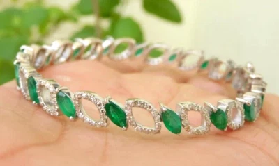 4.80ct Natural Round Diamond 14k White Gold Emerald Wedding Bracelet - Image 1 of 4