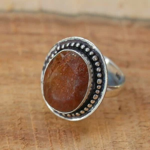 Sonnenstein Ring - ovaler facettierter Edelstein Boho Statement Schmuck Gr.'7 - Bild 1 von 6