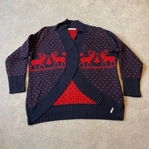 Suéter Woolrich Mujer 2X Azul Rojo Reno Vacaciones Navidad Tejido Asimétrico - Imagen 1 de 14