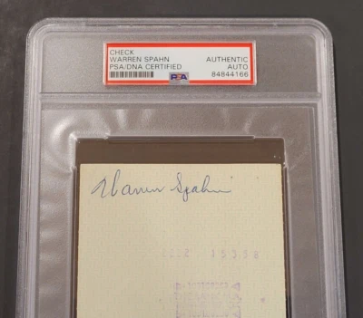 Rare 1988 WARREN SPAHN Signed HARTLAND PLASTICS Endorsement Check-BRAVES-PSA - Image 1 of 4