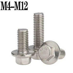Flanged Hexagon Head Bolts Flange Hex Screws A2 Stainless Steel M4 M5 M6 M8-M12 - Picture 1 of 10