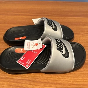 Nike Slide Slippers Women's 6 Silver Black Comfort - Picture 1 of 5