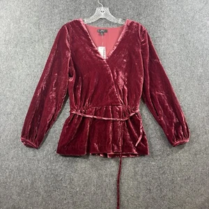 J. Crew Faux Wrap Blouse Women's 2T Red Burgundy Velvet Long Sleeve - Picture 1 of 9