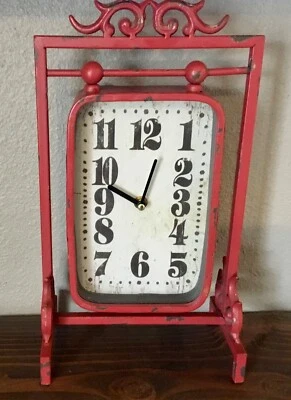 Decorative Red Desk, Table, or Mantle Clock 14” Iron. Looks and Works Great! - Image 1 of 4