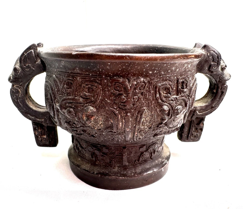 Antiguo recipiente miniatura de la Edad de Bronce China Gui ritual cuenco 4"  Foto 1 de 4