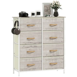 HOMCOM Fabric Chest of Drawers, 8 Drawer Dresser for Bedroom, Natural Wood - Picture 1 of 11