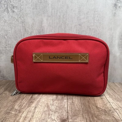 Lancel Rojo Lona Cremallera Artículos de tocador Cosméticos Maquillaje Bolsa/Bolsa Logo 11”x7”x4” Foto 1 de 4