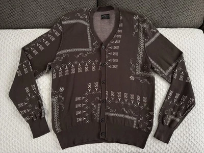 AllSaints Compton кардиган свитер коричневый желтовато-коричневый большой хлопок MK067C пейсли бандана - Изображение 1 из 4
