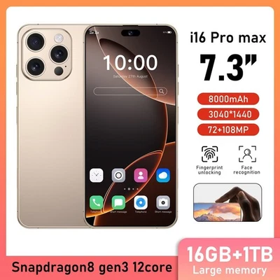 2025New I16 Pro Max 7.3" Global Unlocked Smartphone 1TB Dual SIM Cell Phone - Image 1 of 4