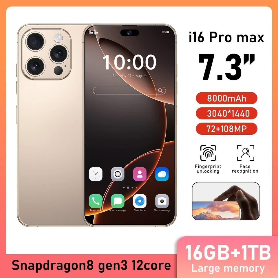 2025New I16 Pro Max 7.3" Global Unlocked Smartphone 1TB Dual SIM Cell Phone - Image 1 of 4