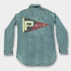 Vintage Polo Ralph Lauren Denim Jean Shirt Button Up Mens Small Preppy Flag Logo - Picture 1 of 10