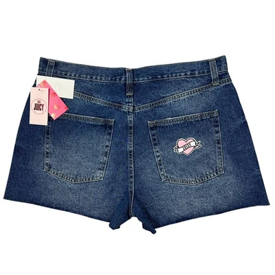 Juicy Couture Anna Relaxed Jean Shorts Sz 33" Cutoffs Shorties Heart Patch NEW! - Image 1 of 4