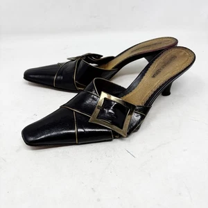 90er BCBGeneration spitz zulaufende Pantoletten Größe 7,5 Messingschnalle Pfennigabsatz Slipper - Bild 1 von 12