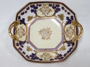 Vintage Noritake Floral, Handled Cake Plate - Pretty Cobalt Blue & Gold Gilt - Picture 1 of 9